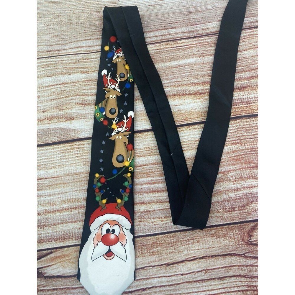 Noel Holiday Collection Men's Necktie Tie Polyester Santa Claus Reindeer NWT 57"